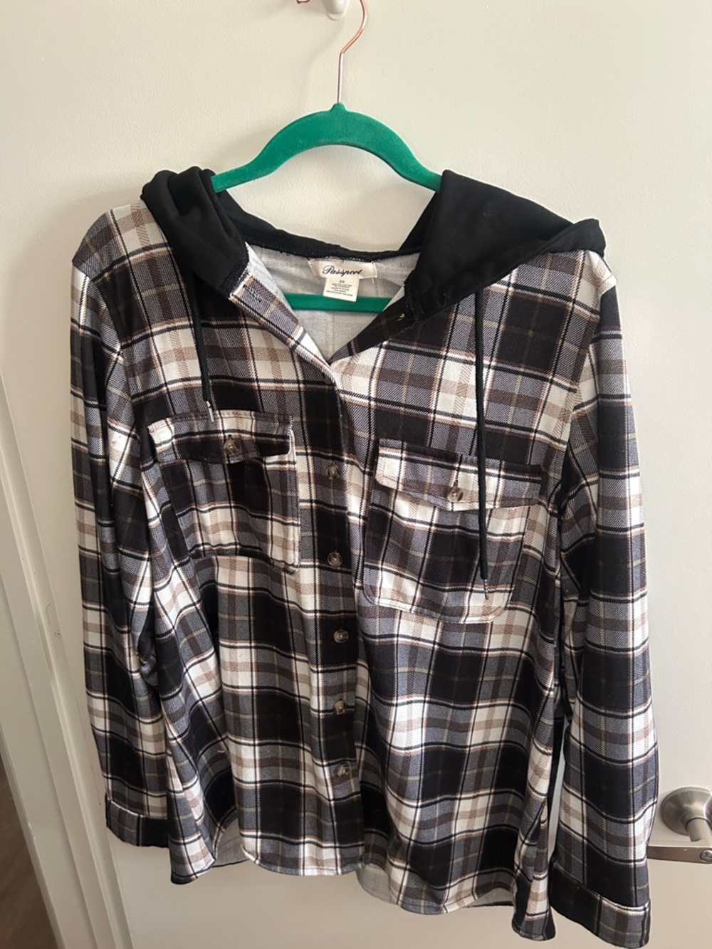 Passport Black and White Plaid Hooded Shirt Jacket